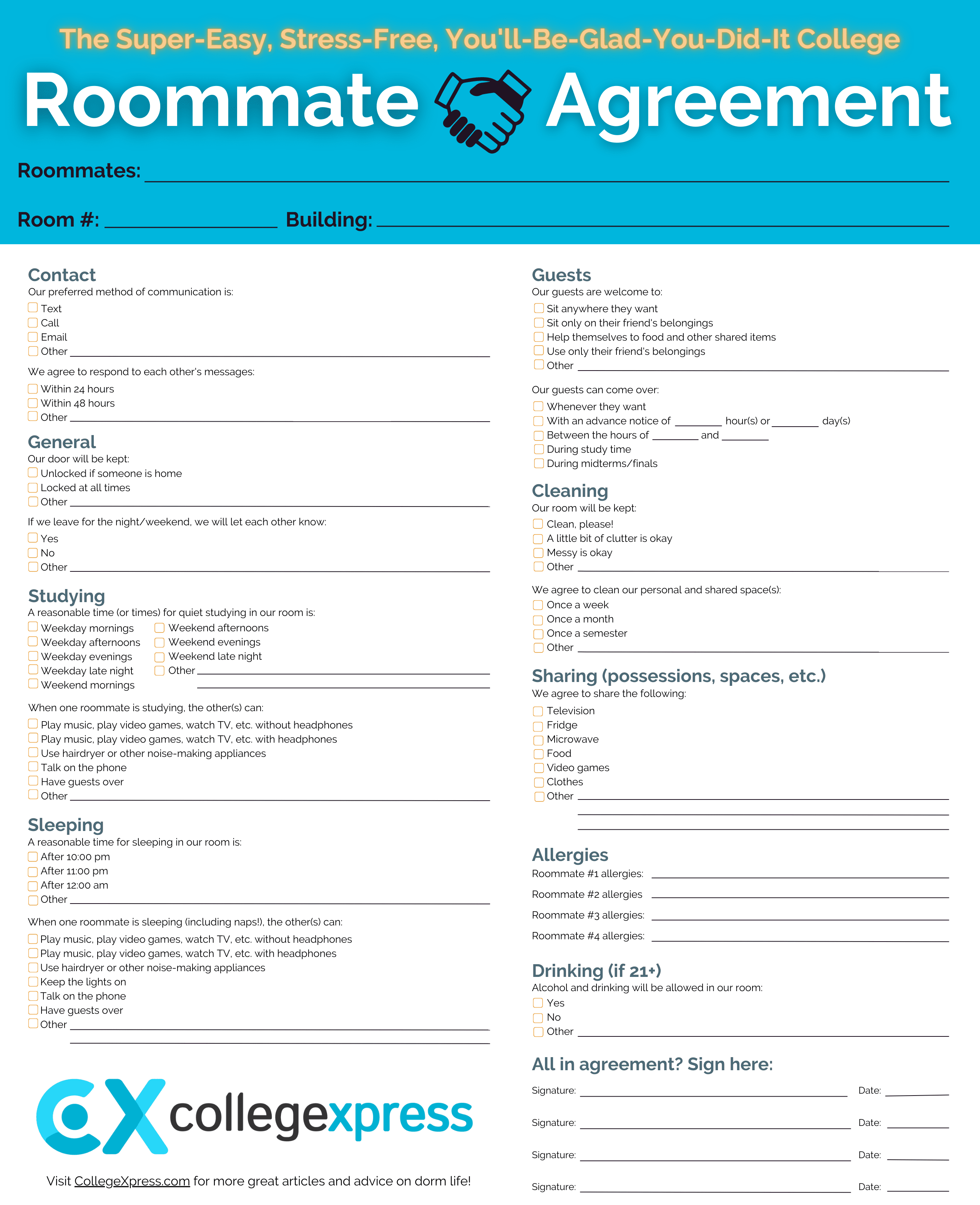 CX College Roommate Agreement Template