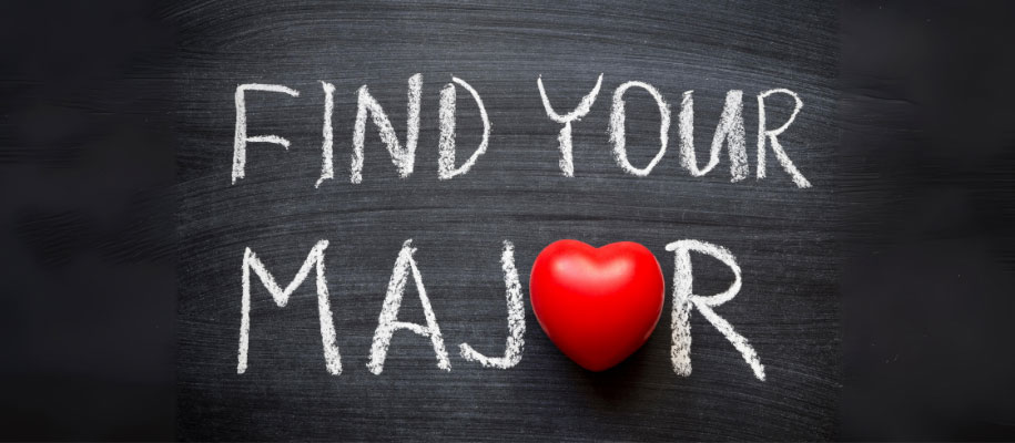 Chalkboard reading Find Your Major, with a heart in place of O in Major