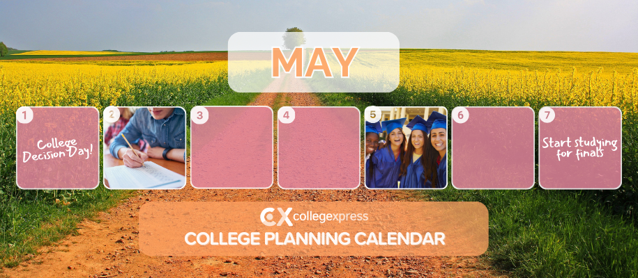 College Planning Calendar squares with student exam, high school grads, CX logo