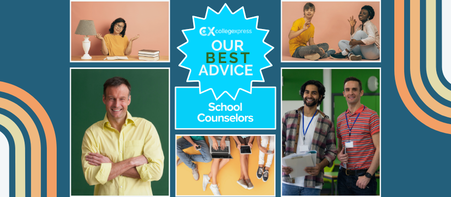 Collage of counselors and students smiling with our best advice logo