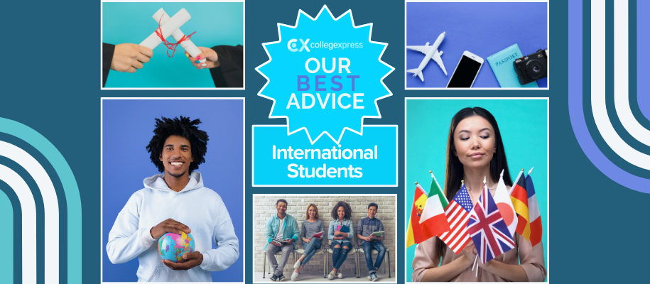 Our Best Advice logo with collage of people holding country flags, globe, & more