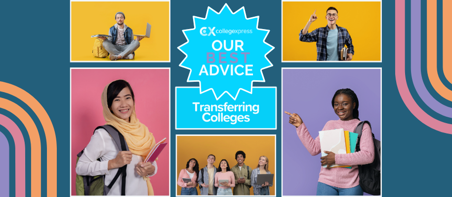 Collage of happy students with books and CX our best advice logo