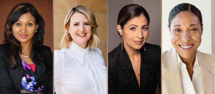 Four headshots of diverse professional middle-aged women in bussinesswear