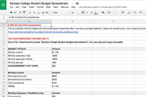 Budgeting Basics For College Students Plus Example Spreadsheet