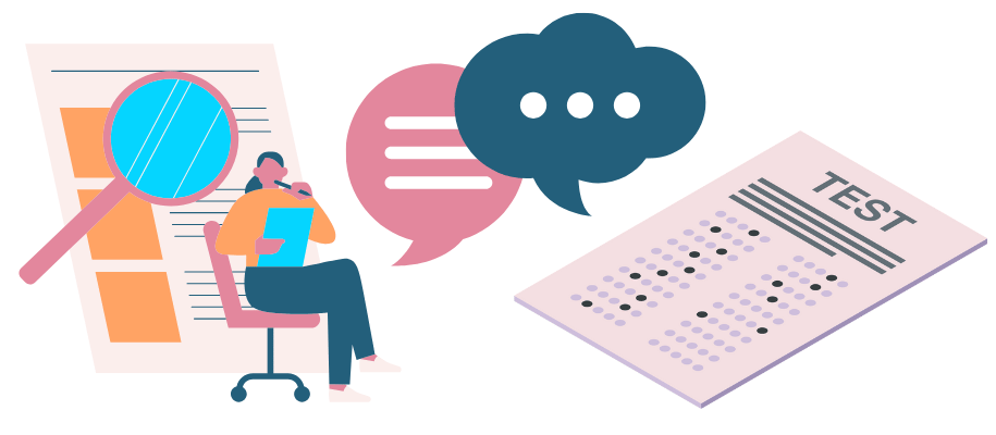 Illustration of a student looking at a test