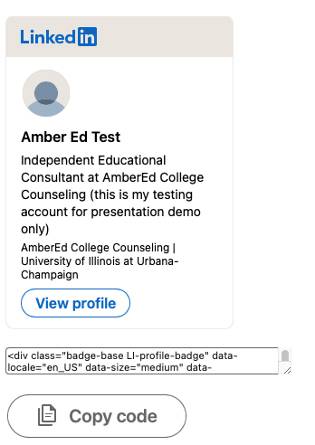 LinkedIn website page badge code 