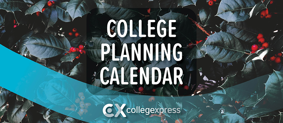 College Planning Calendar and CX logo over bushes of holly