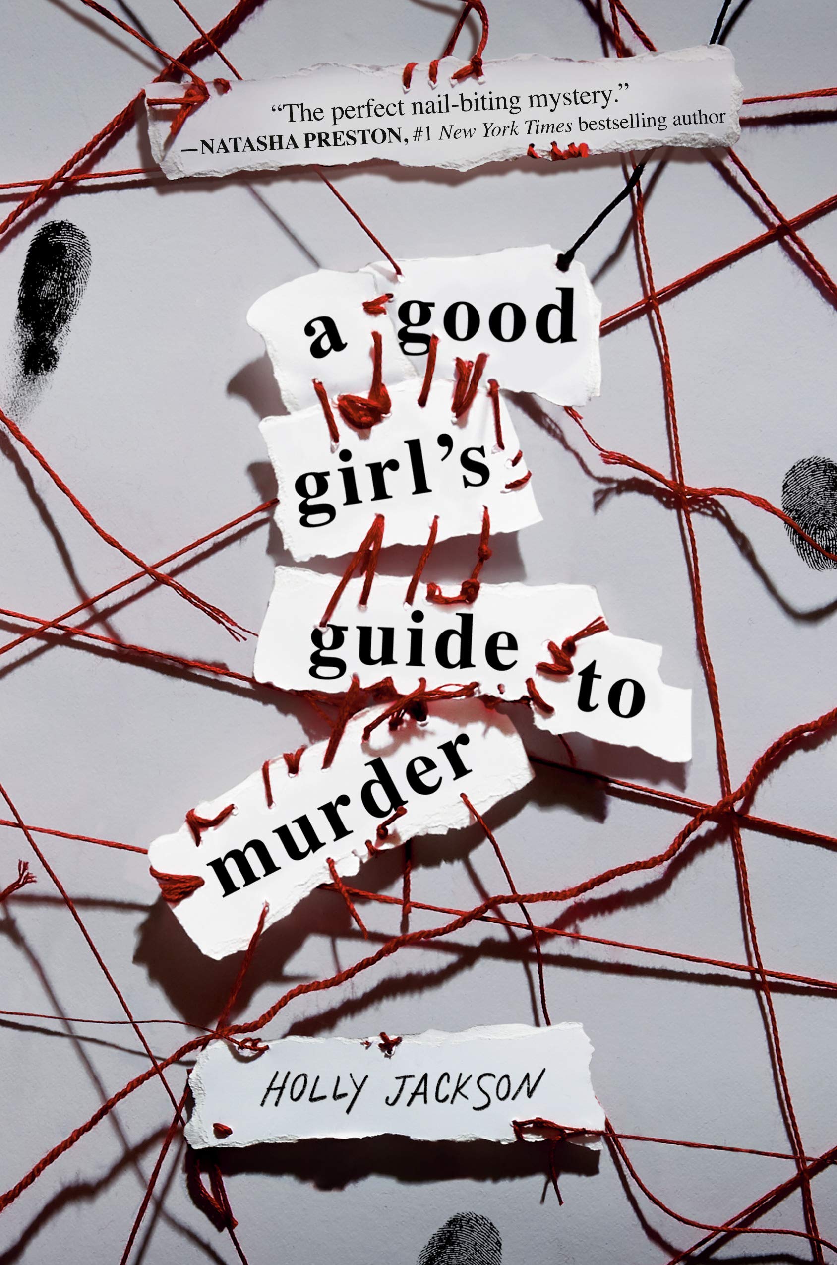 Cover of Good Girl's Guide to Murder with scraps of paper connected by red string