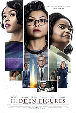 Poster for Hidden Figures, images of main cast split up in an array of boxes