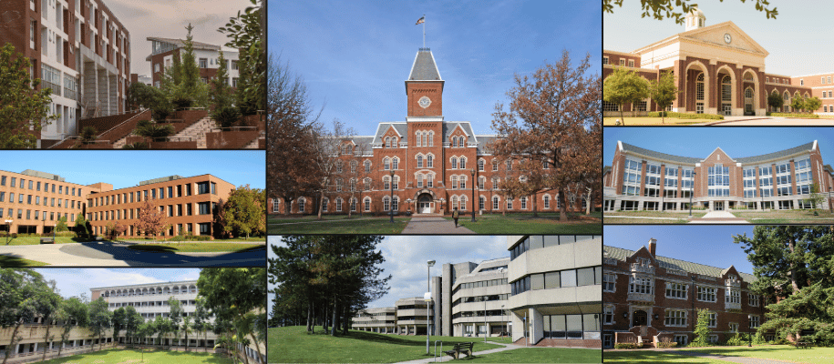 A collage of various college campuses