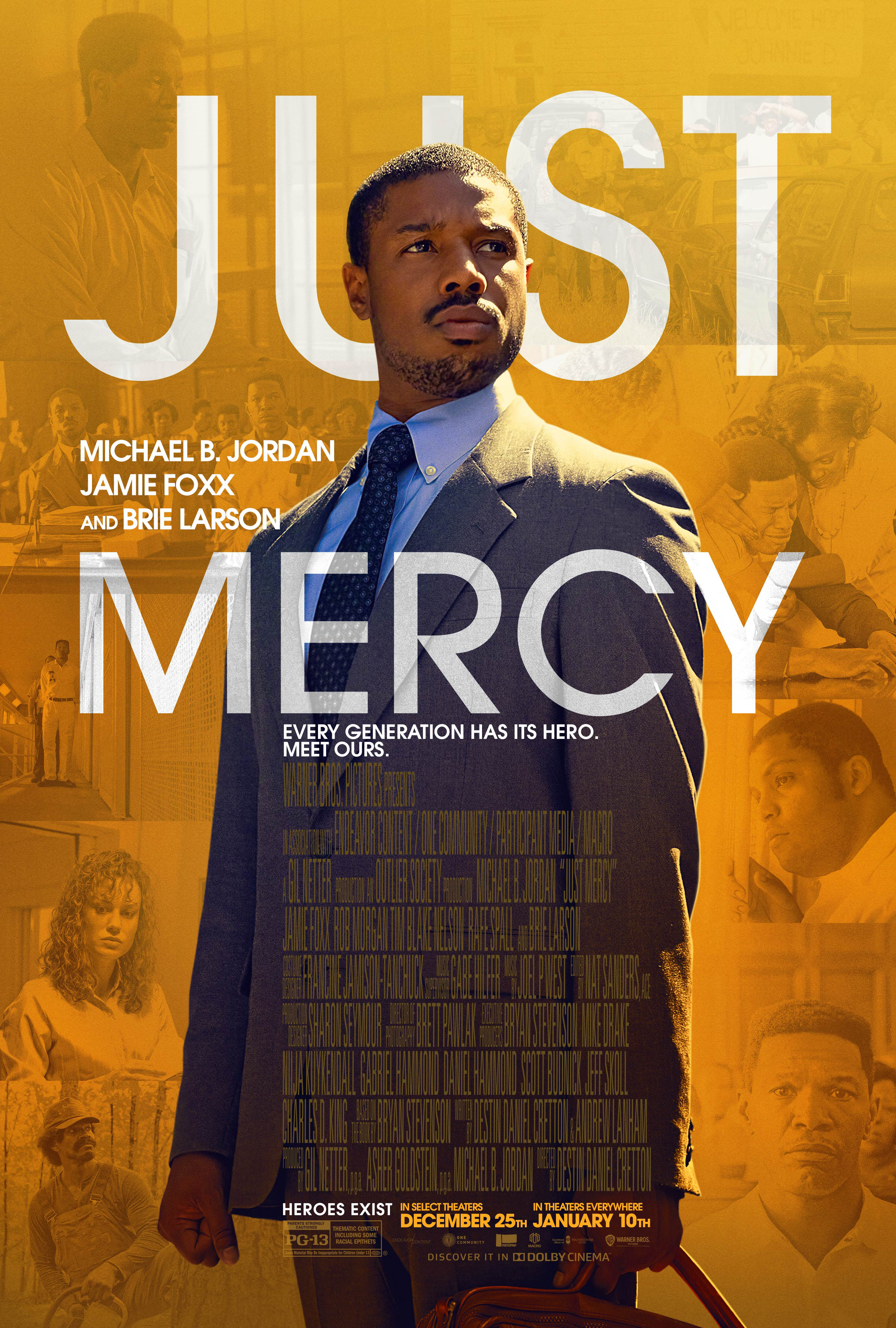Poster for film Just Mercy, Michael B. Jordan in suit looking serious