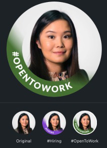 Amber Li open to work LinkedIn headshot profile frame
