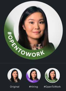 Amber Li open to work LinkedIn headshot profile frame